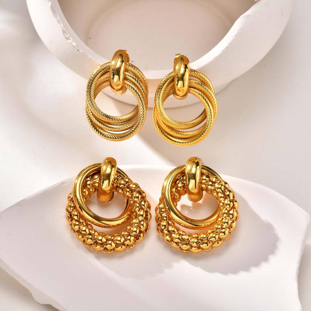 Geometric Inlocked Circle Twist Statement Earring Waterproof Chunky Jewelry