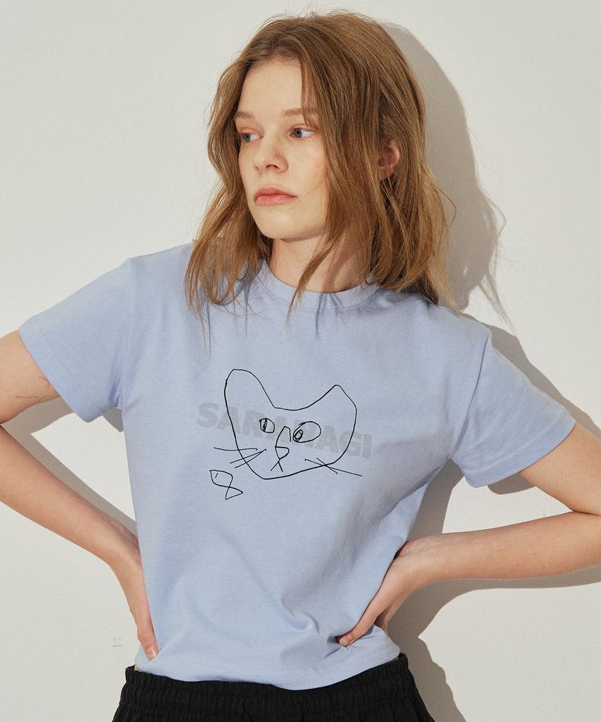 SARANAGI Se01-Crop Doodle Tshirt Sky Blue