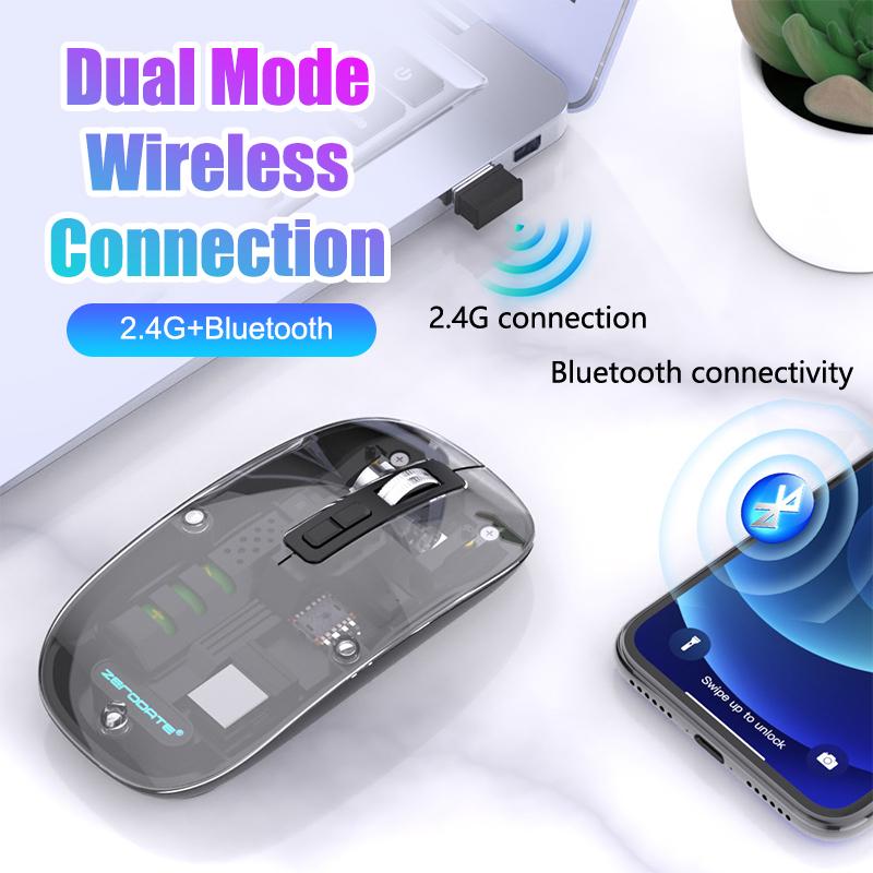 Transparent Wireless Mouse Dual Mode Bluetooth-Compatible Rechargeable Mouse Noiseless Cordless Computer Mice For Pc Laptop