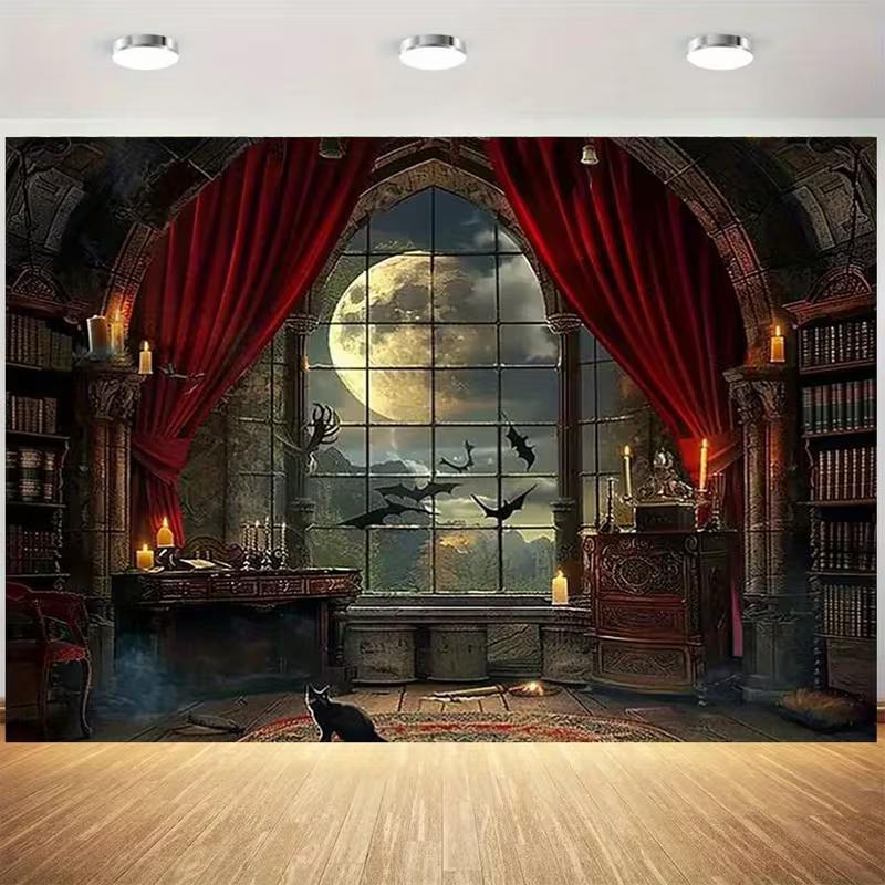 2D Vintage Night Room Backdrop for Eerie Halloween & Movie Nights