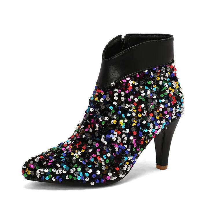Fashion New Silver Sequin 8cm High-heeled Short Boots European American Autumn Winter Fashionable Elegant Women Ankle Boots Size 34-47