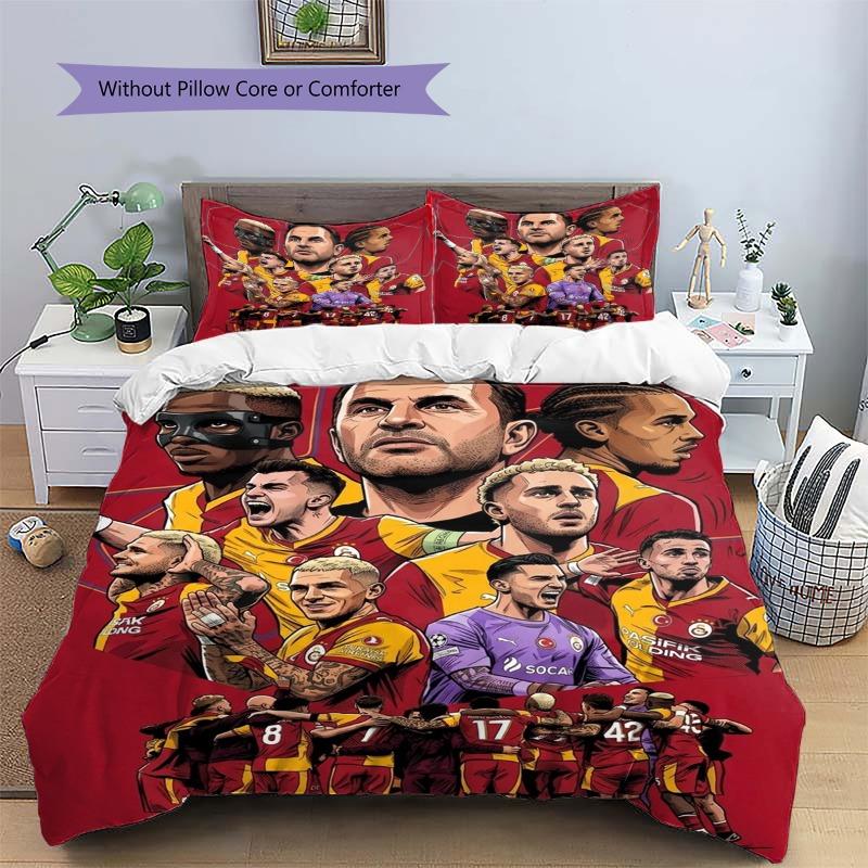Comic Style Football Team Celebration Print Duvet Cover Set, 3Pcs Sports Bedding Set with 2 Pillowcases for Bedroom