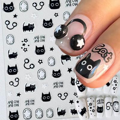 1/3 Stück Kawaii Cartoon Katze Nagelsticker Tierpfote Slider Nagelkunst Maniküre Dekorationen Y2K Sterne Buchstaben Abziehbilder Werkzeuge