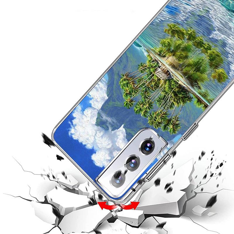 Sommerstrand-Sonnenuntergangs-Meerpalmen-Handyhülle für Samsung Galaxy S24 S25 Edge S26 Ultra S23 S22 S21 Plus S20 FE + personalisiertes Pr