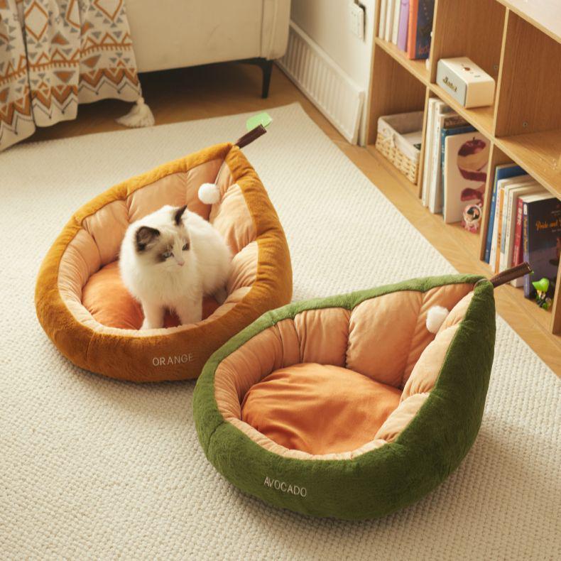 Avocado Cat Nest: Semi-Closed, Warm Orange Sleeping Bag & Litter Pad