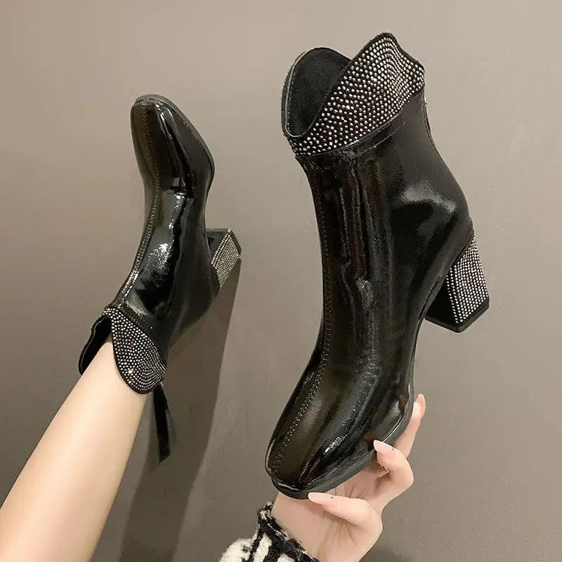 

Модные ботильоны для женщин Удобные ботильоны Стразы Зима 2024 Женская короткая обувь Сапоги Новинка Высокое качество Элегантный Пу Тренд Y2k 35