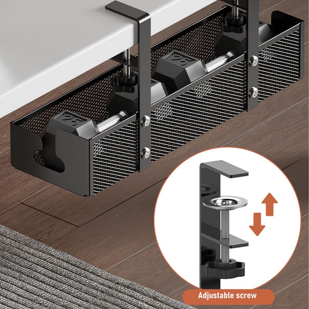 Under Desk Cable Management Tray Carbon Steel Under Desk Storage Basket Cable Organizer with Clamp for Office Home Black