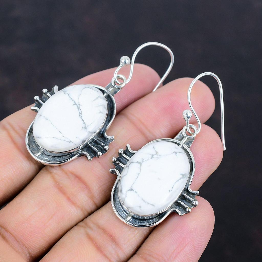 Howlite Earring Handmade Jewelry Genuine Gemstone Earring 925 Sterling Silver Earrings Howlite Jewelry Gifts For Wife Latest Design Pendant