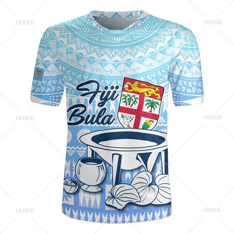 3D The Republic-of Fiji Flag Printing V Neck T Shirt Fiji Rugby-Jersey Emblem Graphic V Neck T Shirts For Men Fashion Tee Shirts