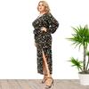 Plus Size Xl -5xl New Fashion   Summer Women Long Sleeved Floral Split Dress Black Dresses Mother Clothes