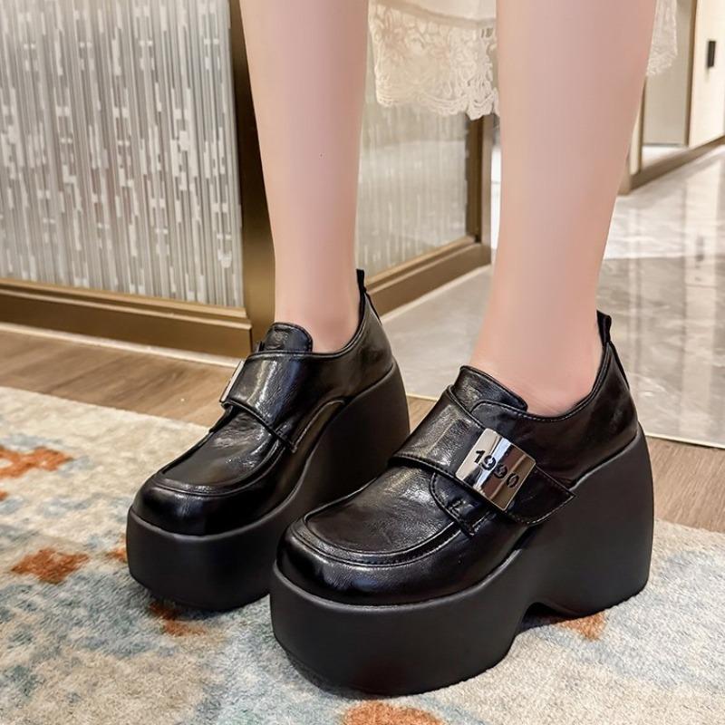 Fashion New 2025 Spring Women Leather Chunky Sneakers Loafers Nop-slip High Heels Platform Autumn Casual Walking Shoes Flats Woman Boots