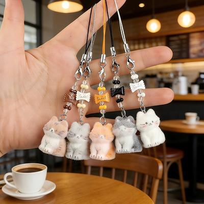 1pcs New Kawaii Cartoon Cat Phone Chains Kitten Pendant Key Ring Lanyard Mini Cats Bag Car Keychain Friend Couple Gifts 1