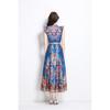 Summer Women Vintage Palace Print Designer Runway Dress V-neck Single Breasted Long Maxi Holiday Beach Boho Dresses with Belt