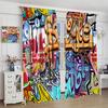 Graffiti Blackout Curta,Street Art Graffiti Wall Pattern Drapes Window 2 Panel Rod Pocket Curtain For Bedroom Living Room