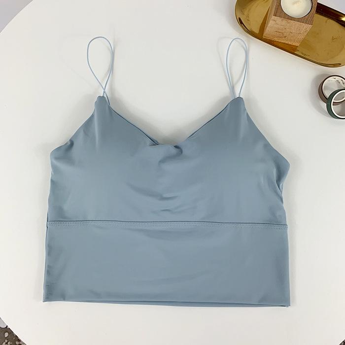 

Korean Summer Ice Silk Seamless Camisole with Chest Pads Women s Anti-Exposure Stylish Back Vest One Size сіро блакитний колір