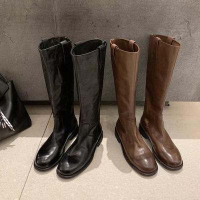 Horseskin Version! Shrink Patterns, Horseskin Round Toe, Thick Soles, Thick Heels, Slim Mid-length Knight Boots