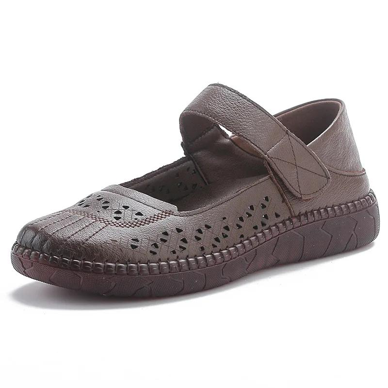 

Мода Комфорт Мягкая Кожа Коровы Женская Обувь Весна Сандалии на Толстой Подошве Женская Натуральная Кожа Обувь для Мамы Ретро Перфорированные Туфли 35