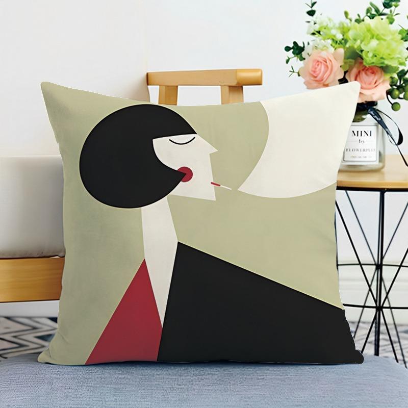Illustration Style Printed Decorative Pillowcase Bedroom Living Room Square Cushion Pillowcase