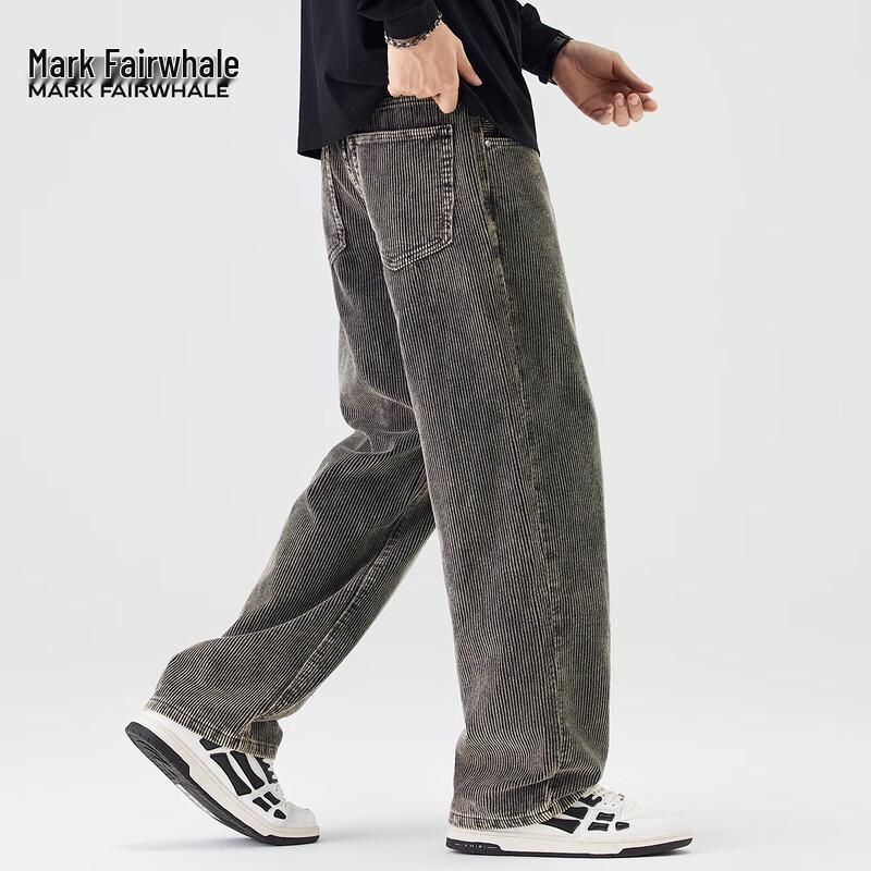 Mark Fairwhale Men's Heavy Striped Loose-Fit Wide-Leg Denim Pants