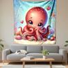 Cute Octopus with Hearts Underwater Scene Patterned Tapestry Decorative Wall Hanging, Home Bedroom Living Room Decor