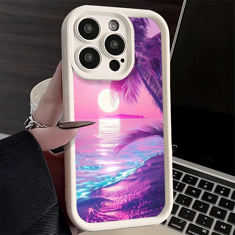 Pink Sunset Beach Dreamy Scenery Phone Case for iPhone 16 17 Air 16E 15 Pro Max 14 Plus 13 12 Mini Capa Soft Shell Silicone Fund