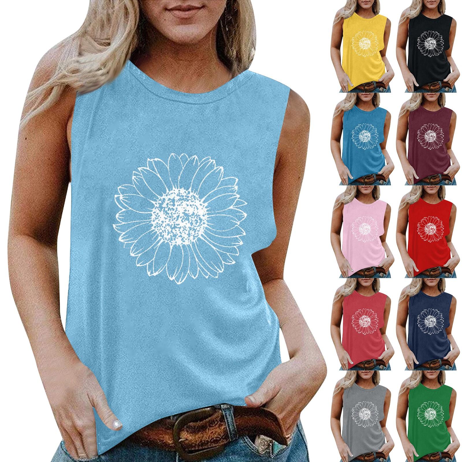 

Женская повседневная майка без рукавов с круглым вырезом и цветочным принтом M