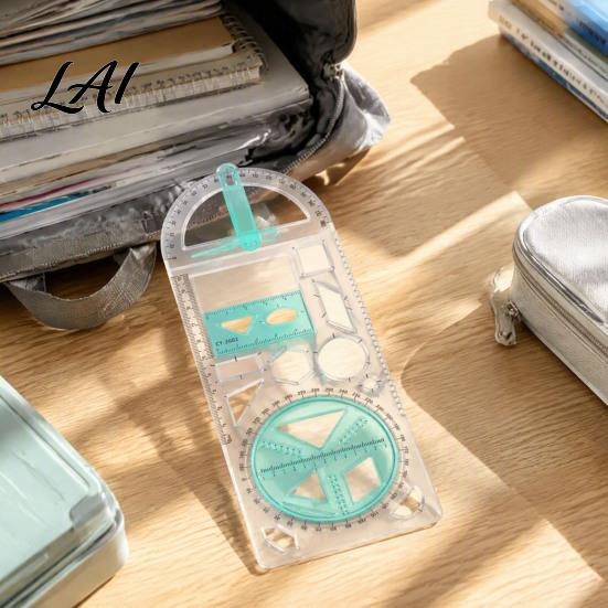 Portable Desk Accessories Multifunctional Geometric Drawing Ruler Thickened Transparent Plastic Template Safe Measurement Aid for Students