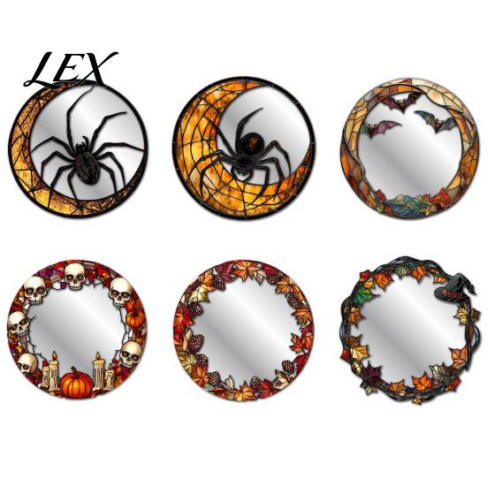 Spider Web Mirror Wall Art Halloween Decorative Stickers with Spiders/Skeletons/Pumpkins, Retro Hanging Spooky Skeleton Ornament, Lightweight for Home
