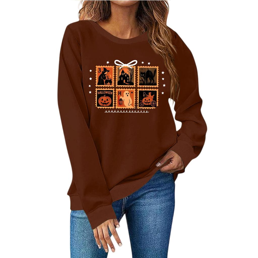 Mote for kvinner, avslappet trykk, avslappet langermet genser med rund hals