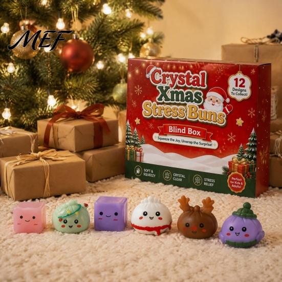 Christmas Surprise Gift Set Advent Calendar with Squeeze Toys, Cute Silicone Dumpling Figures, Countdown Stress Relief Sensory Fidget Toys for