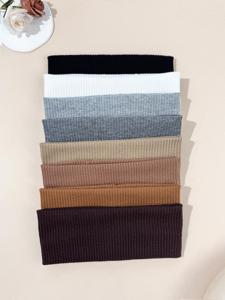 8pcs Solid Color Daily Versatile Breathable Sweat Absorbing Women's Headband, Fitness Yoga Headband