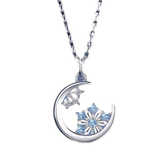 

Женское ожерелье Луна Снежинка Стразы Простой корейский стиль Износостойкий кулон Ожерелье Ювелирные изделия Подарки серебряный