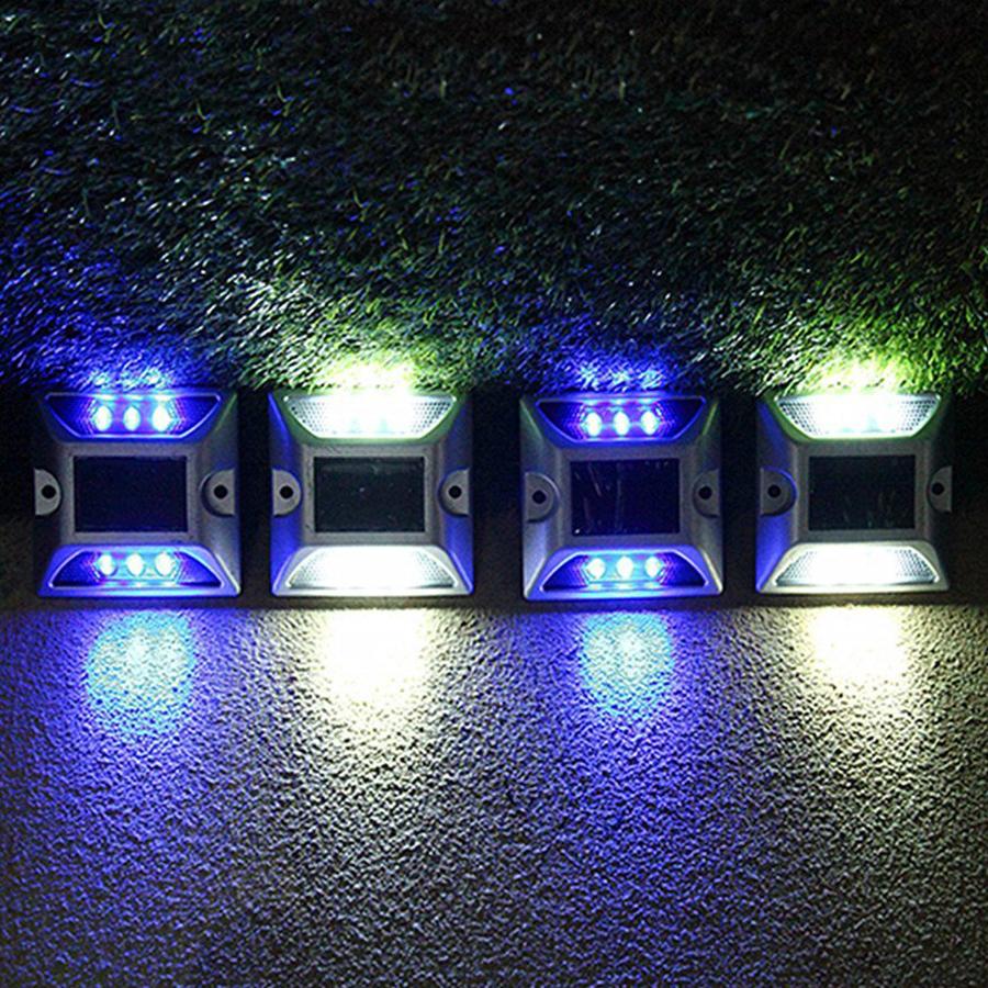 Solar-Terrassenleuchte Außen Solar-Einfahrts-Dockleuchten 6 LEDs IP68 Wasserdicht Straßenmarkierer für Stufen Hinterhof Weg Gehweg Dekor