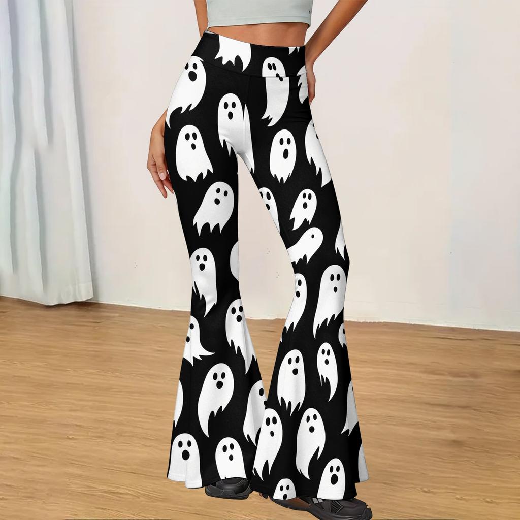 Women's Halloween Print Yoga Pants - Flared Leggings, Casual Stretchy Bell Bottom Pants for Women, for Yoga, Daily Wear and Party