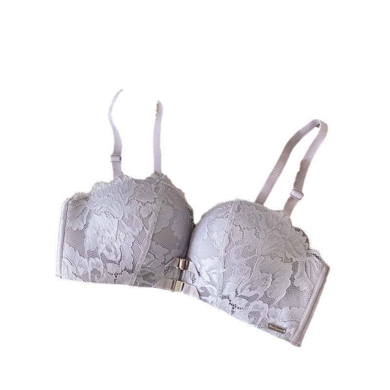 Women's Push-Up Lace Bra - Double Front Closure, Wireless, Adjustable, Side Support, Beautiful Back Design