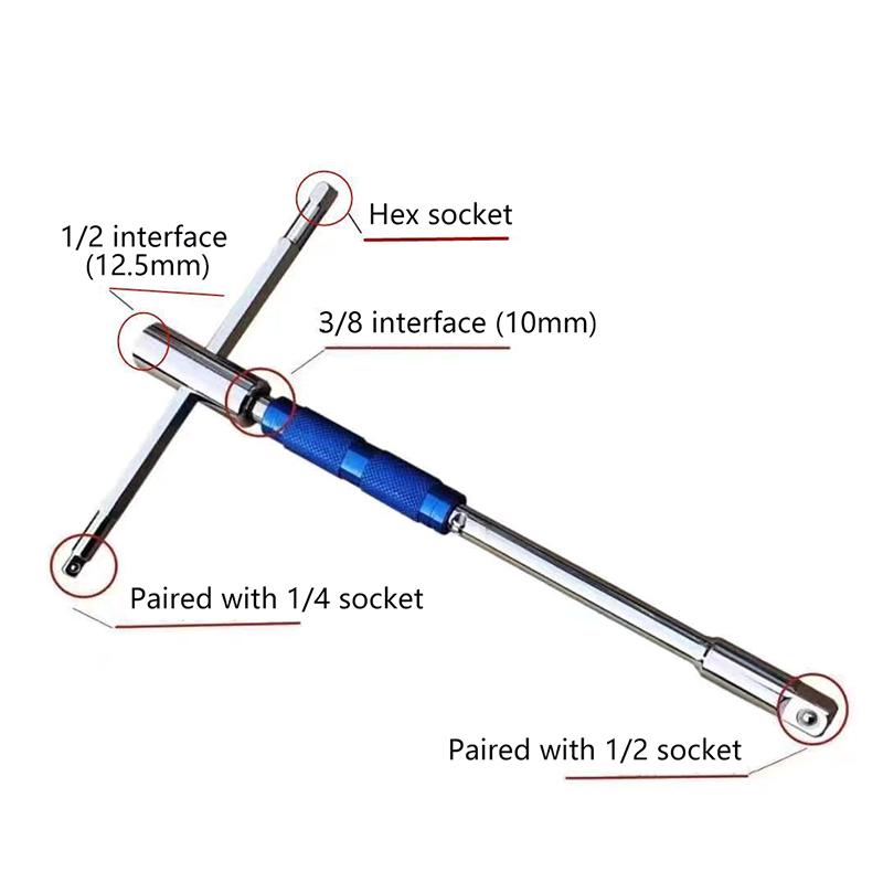 Multifunctional T-Handle Socket Wrench Set, Interchangeable Sockets And Lever Bar, Easy To Use Hand Tool For Repair Work