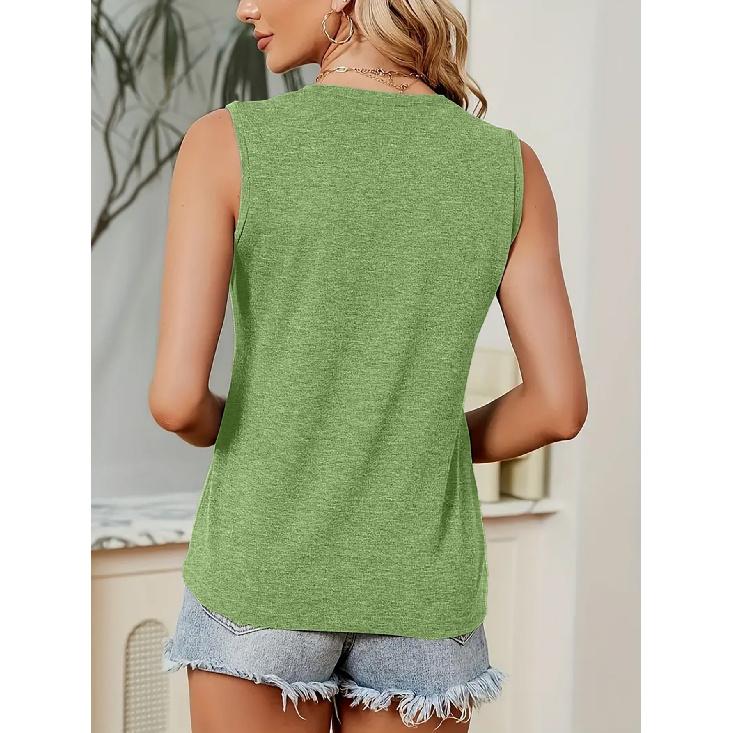 Women's sleeveless vest T Shirt WISDOM Color block hand-lettered print casual crew neck top Soft, skin-friendly, breathable, comfortable, machine
