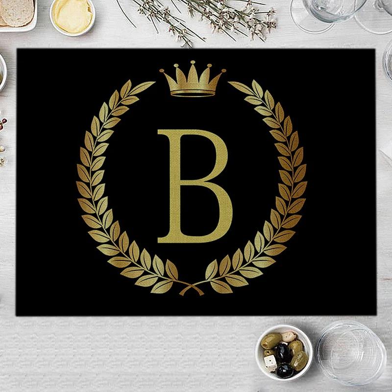 1PC Home Decor Black Gold Letter Printing Linen Placemat for Dining Table Drink Coaster Home Decoration Modern Kitchen Cup Pads