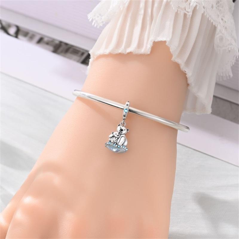 Polar Bear Charms Bead Copper Snowflake Dangle Pendant Fit Bangle Bracelet Necklace Diy Jewelry