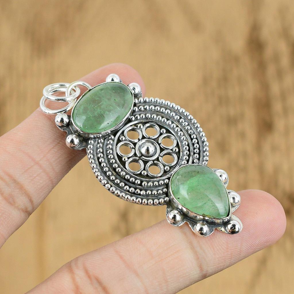 Wedding Gift For Her 925 Silver Natural Green Aventurine Gemstone Pendant