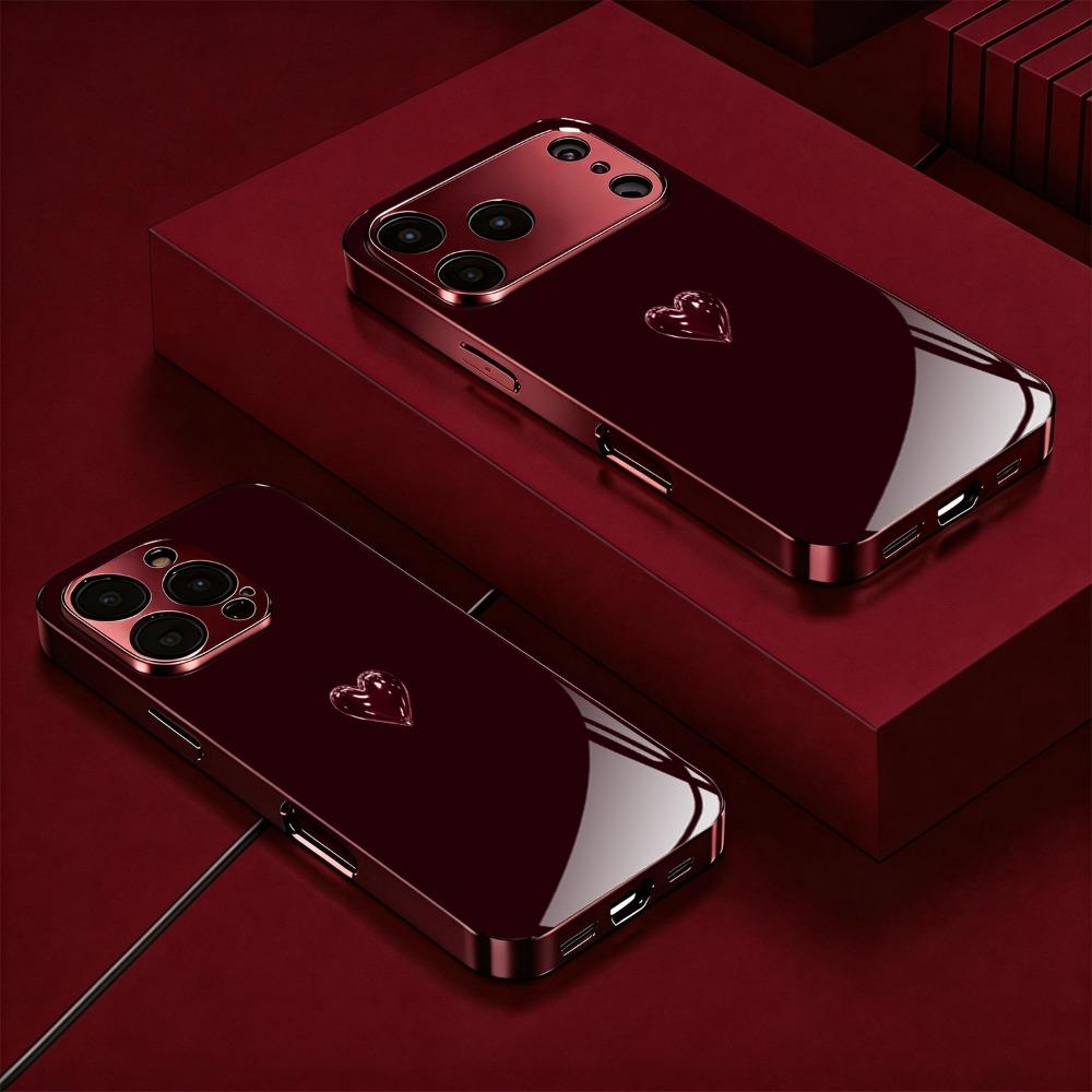 Liebesmuster galvanisierte rote Glas-Handyhülle geeignet für iPhone 17 16 15 14 13 12 11 Pro Max Plus sturzsicher und stoßfest