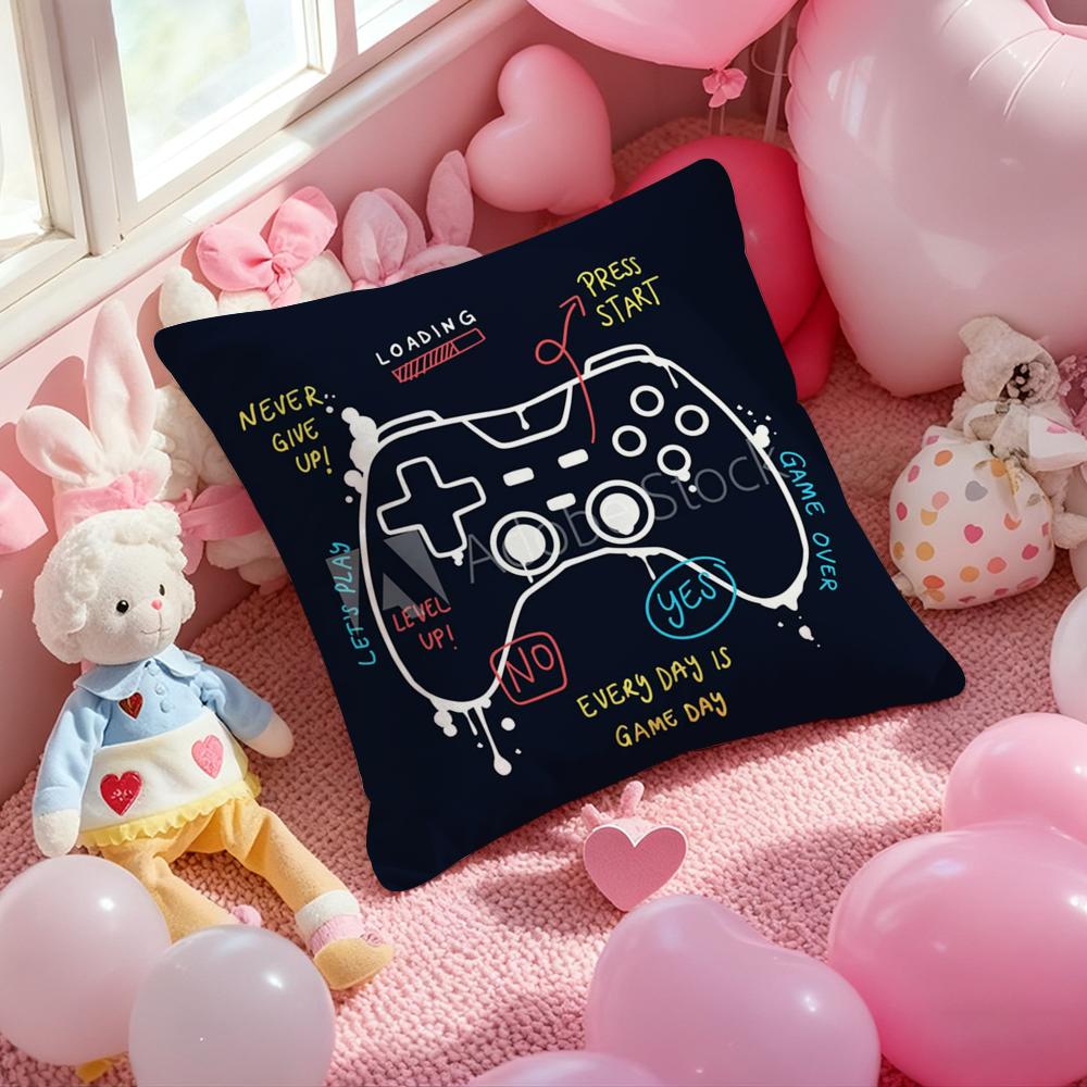 Game Gamepad Colorful Graffiti Cushion Cover Pattern Printed Pillowcase for Living Room Sofa Cushion Cover & Bedroom Decor