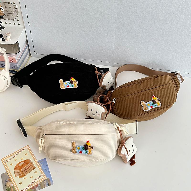 Corduroy Chest Bag Women's Cartoon Sports Waist Bag Crossbody Bag