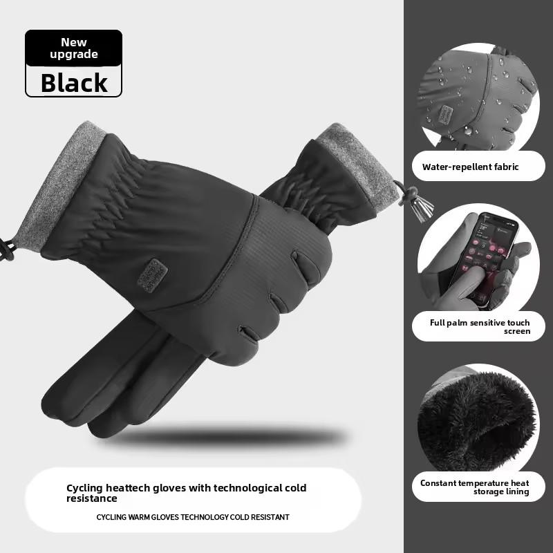 Winter Men's Warm Drawstring Skiing Gloves Anti Slip Inner Side Outdoor Cycling Waterproof Sports Gloves Touch Screen Gloves