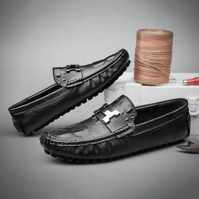 Crocodile Pattern Beanie Shoes Large Size Lazy Driving Shoes British Casual Shoes Genuine Leather Men's Shoes