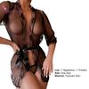 LadyLace Up Otevřená přední G-string Tanga Sleep Colthes Černá Sexy Wear Mesh Květinová Krajka Sexy