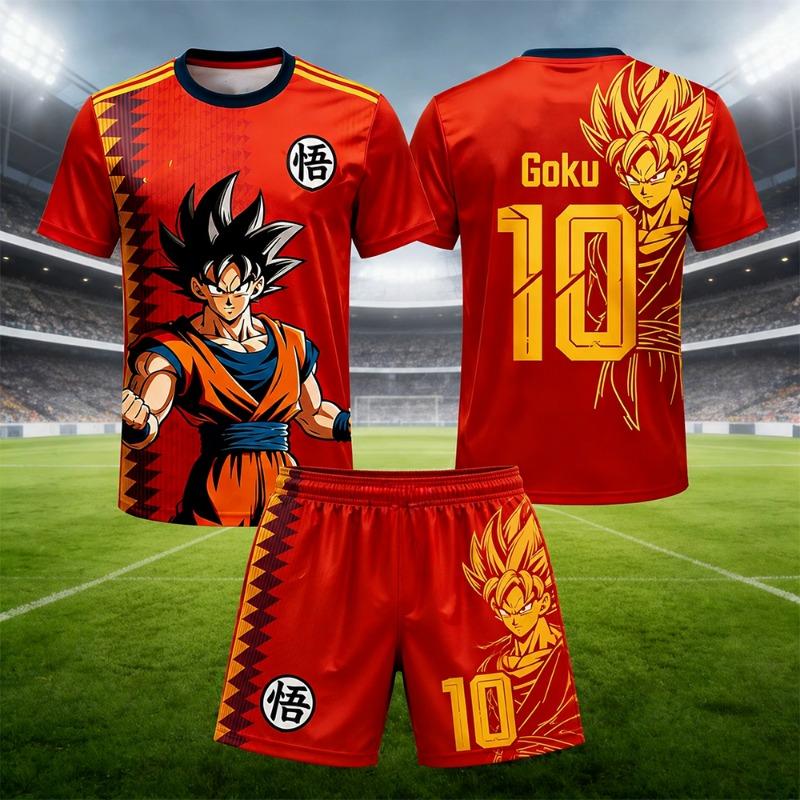 Летний новый ретро-костюм-футболка Dragon Ball 2026 для фитнеса, мужской, оверсайз, с 3D-печатью, дышащий, быстросохнущий, футбольный спортивный костюм 4XL