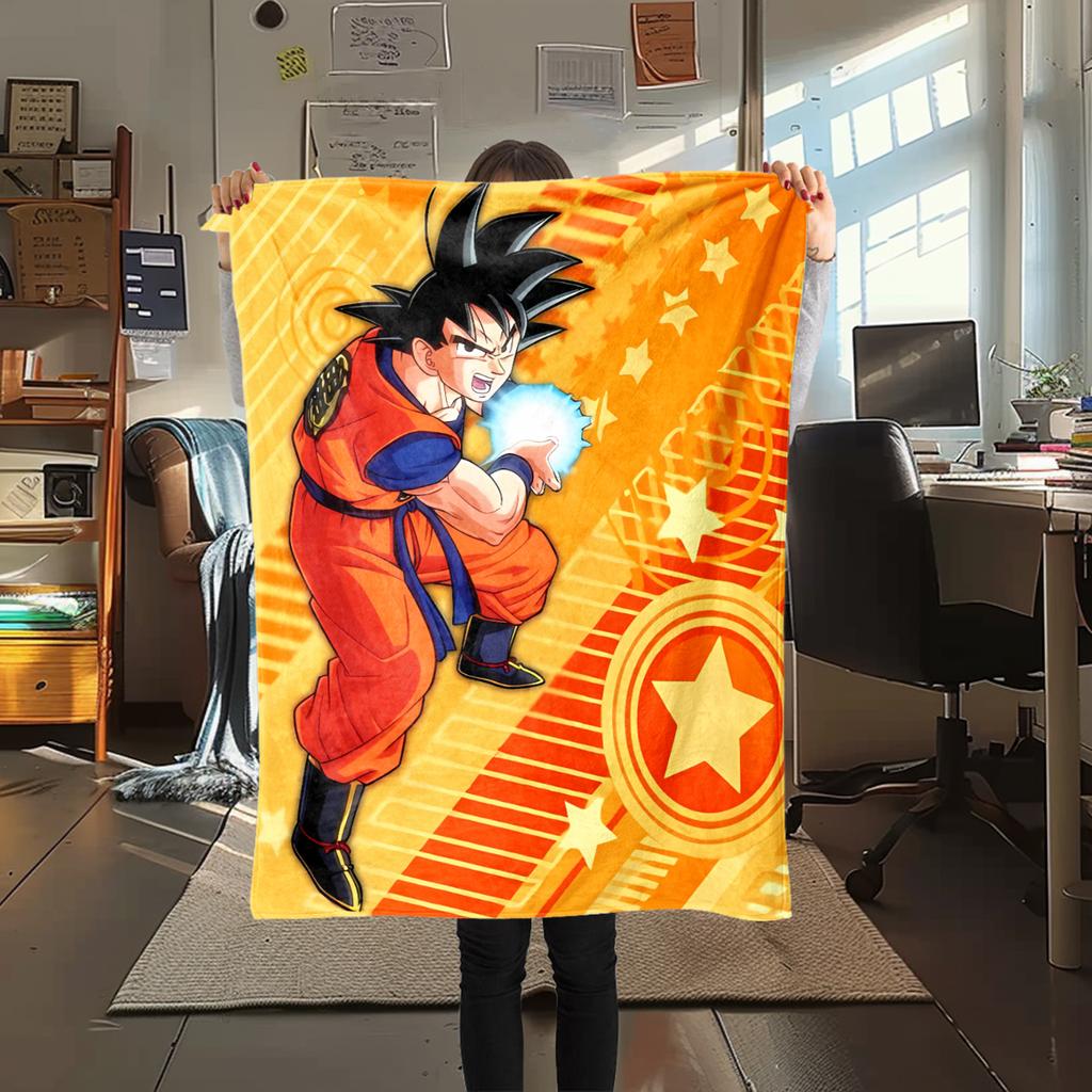 1 ks flanelová deka s potiskem Son Goku, Vysoce kvalitní pro všechna roční období, Domácí dekorace, Teplo a pohodlí, Perfektní jako vánoční dárky