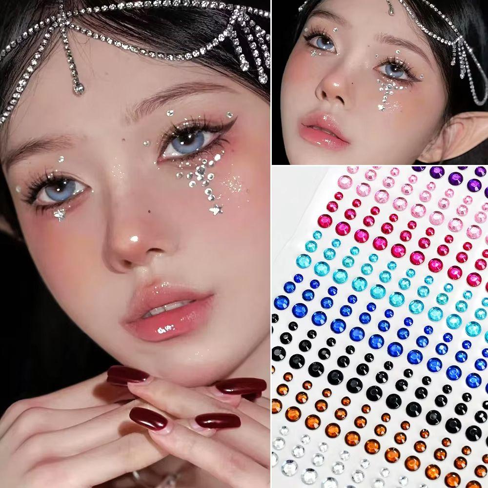 900Pcs Round Face Glitter Gem Stickers Self-Adhesive Crystal Rhinestones Stickers Festival