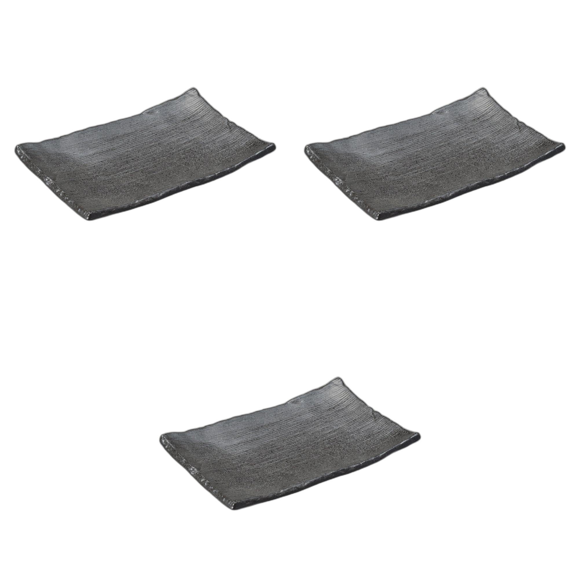 

Set of 3 Black Bizen Rin Pottery Plates x 15 x 3 Pottery Setomonohonpo [22 cm] Plates, Ceramic,